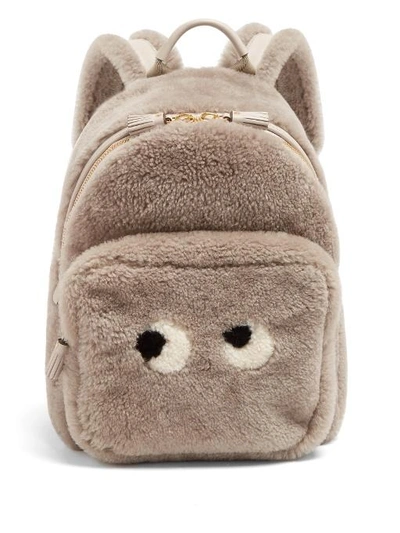 Anya Hindmarch Eyes Shearling And Leather Backpack In Grey