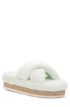 Olivia Miller Women's Morciano Furry Wedge Sandals Women's Shoes In Light Green