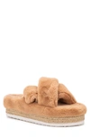 Olivia Miller Women's Morciano Furry Wedge Sandals Women's Shoes In Tan