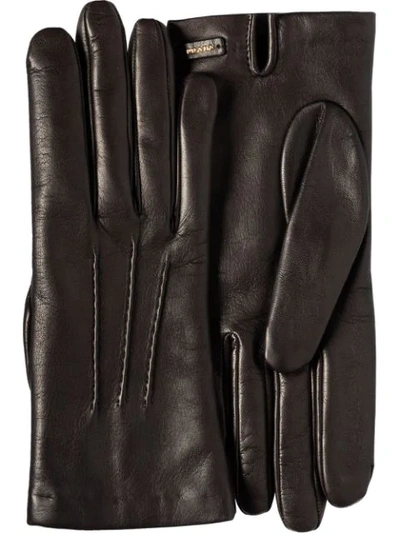 Prada Logo-plaque Slip-on Gloves In Brown