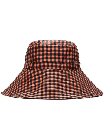 Ganni Check Print Bucket Hat In Red