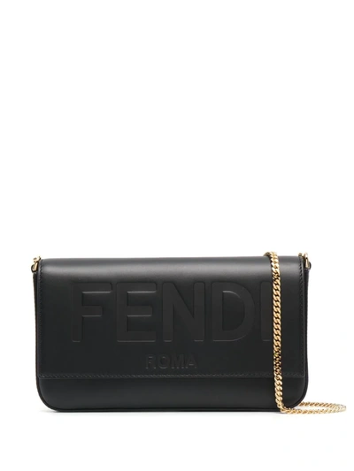 Fendi Logo-debossed Clutch Bag In Black