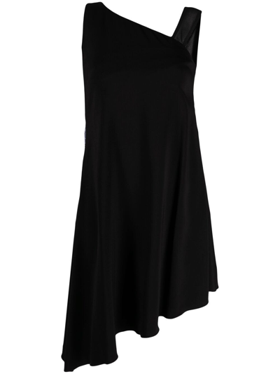 Just Cavalli Asymmetric Mesh-trimmed Embellished Twill Mini Dress In Black
