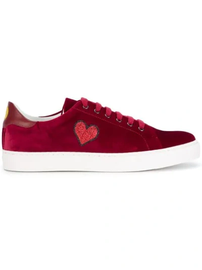 Anya Hindmarch Burgundy Suede Glitter Applique Sneakers In Red