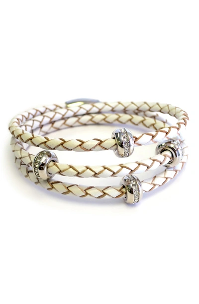 Liza Schwartz Good Karma Braided Leather Wrap Bracelet In White