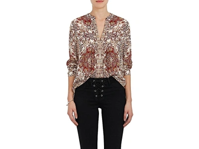 L Agence Lauren Pleated Mixed-print Silk Blouse In Pink