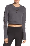 Alo Yoga Ripped Warrior Long-sleeve Crop Top In Anthracite