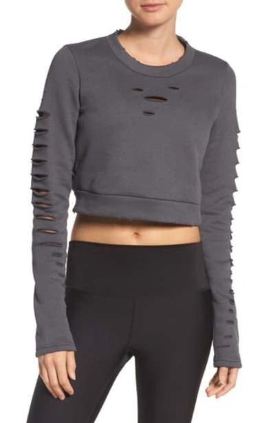 Alo Yoga Ripped Warrior Long-sleeve Crop Top In Anthracite