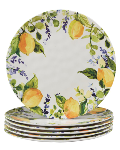 Certified International Melamine Set Of 6 Lemon Zest Dinner Plates In Multicolor