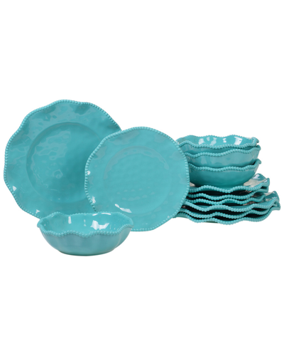 Certified International Melamine Perlette Teal 12pc Dinnerware Set