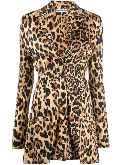 Paco Rabanne Single-breasted Leopard-print Blazer In Brown