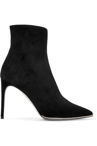 René Caovilla Faux Pearl-embellished Suede Ankle Boots In Black