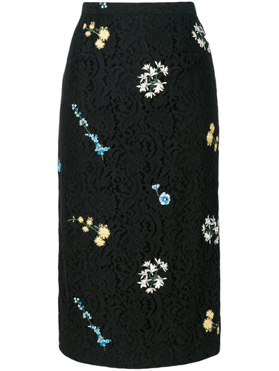 N°21 Floral Embroidery Lace Skirt In Black