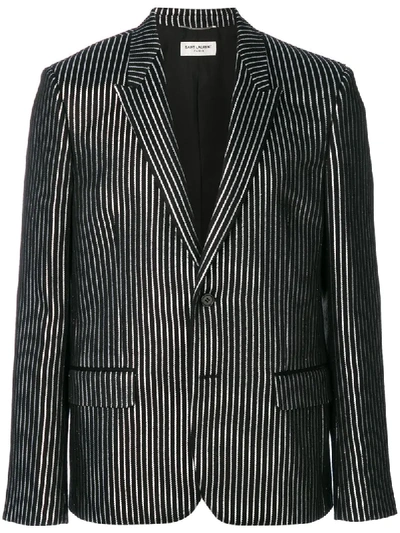 Saint Laurent Metallic-stripe Evening Jacket, Black/gray In Black,metallics,stripes