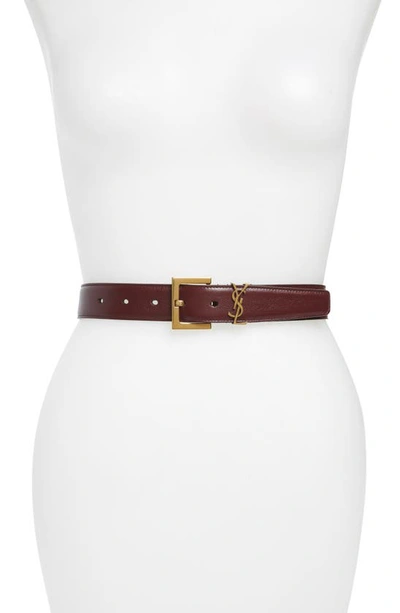 Saint Laurent Ysl Logo Leather Belt In Rouge Legion