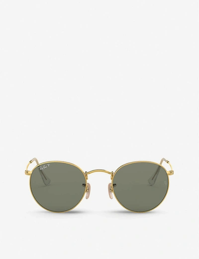 Ray Ban Rb3447 Metal Crystal Round-frame Sunglasses In Gold