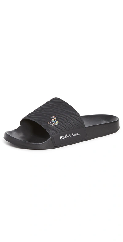 Ps By Paul Smith Summit Zebra Logo Sliders In Black In Black