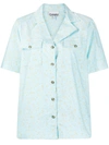 Ganni Floral Organic Cotton Poplin Button-up Shirt In Blue