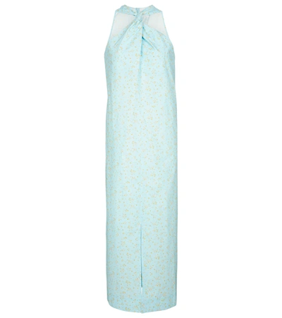 Ganni Floral Ditsy Twist Yoke Organic Cotton Midi Dress In Light Blue