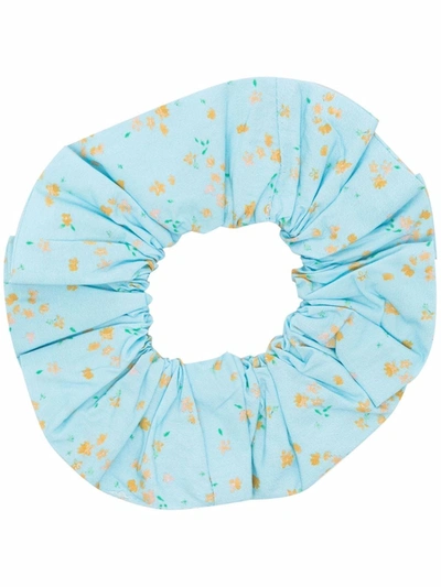 Ganni Printed Cotton Poplin Scrunchie Corydalis Blue One Size