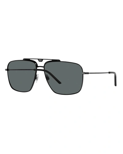 Dolce & Gabbana Men's Polarized Square Metal Double-bridge Sunglasses In Maatte Blk