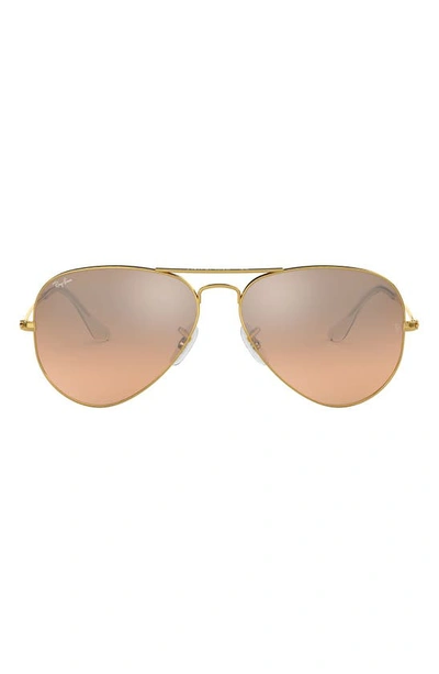 Ray Ban Small Original 55mm Aviator Sunglasses In Gold/ Pink Gradient