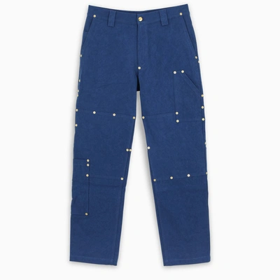 Phipps Navy Cargo Trousers With Metal Inlays In Blue