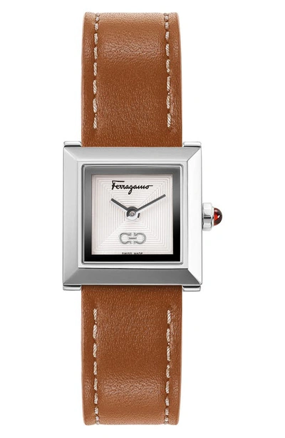 Ferragamo Square Watch In Brown