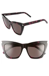 Saint Laurent Kate 55mm Cat Eye Sunglasses In Black Pink Havana/ Black