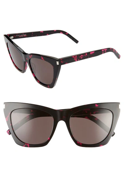 Saint Laurent Kate 55mm Cat Eye Sunglasses In Black Pink Havana/ Black