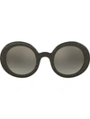 Miu Miu Smoke Glitter Round Frame Sunglasses In Grey