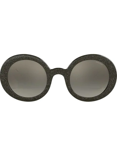 Miu Miu Smoke Glitter Round Frame Sunglasses In Grey