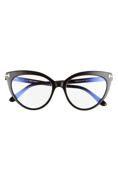 Tom Ford 54mm Blue Eye Blocking Cat Eye Optical Glasses In Black