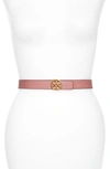 Tory Burch Reversible Leather Belt In Pink Magnolia / Port / Gold