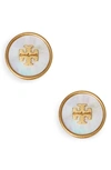 Tory Burch Kira Semiprecious Circle Stud Earrings In Rolled Brass / Mother Of Pearl