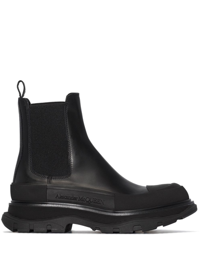 Alexander Mcqueen Leather Ankle Boots In Black