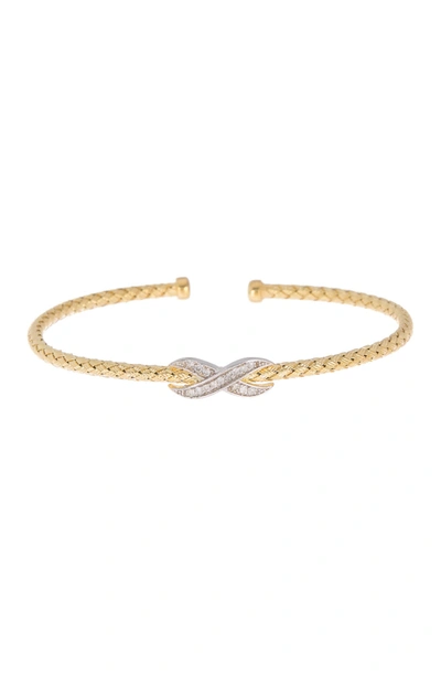 Meshmerise Sterling Silver 18k Rose Gold Vermeil Cz Infinity Twisted Cuff Bracelet In Yellow