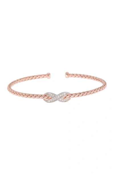 Meshmerise Sterling Silver 18k Rose Gold Vermeil Cz Infinity Twisted Cuff Bracelet