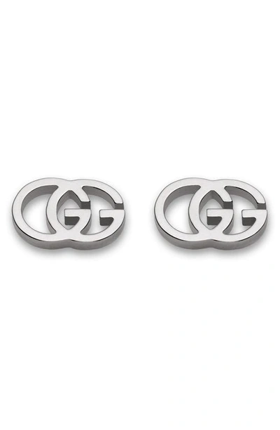 Gucci Double-g Stud Earrings In White Gold