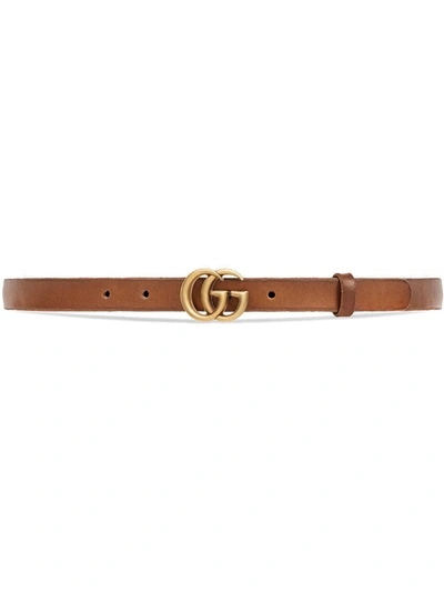 Gucci Leather Belt With Double G Buckle In Braun