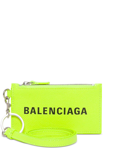 Balenciaga Yellow Keyring Cash Card Holder In 7260 Fluo Yellow/ L
