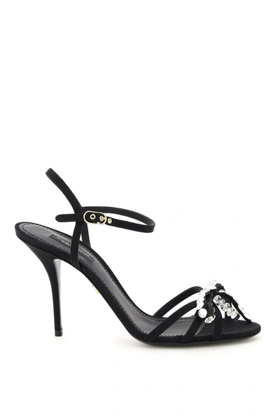 Dolce & Gabbana Rhinestone Embellished Sandals In Black