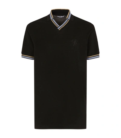 Dolce & Gabbana Cotton Polo Shirt With Dg Embroidery In Black