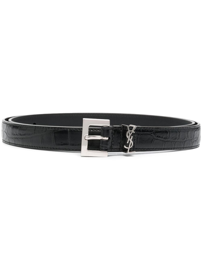 Saint Laurent Monogram Appliqué Adjustable Belt In Black