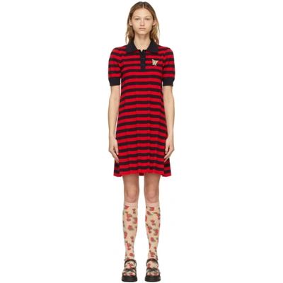 Gucci Red & Navy Striped Cat Patch Polo Dress