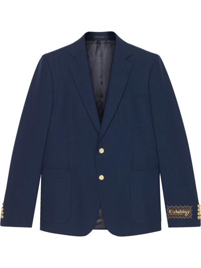 Gucci Logo-patch Single-breasted Blazer In Blue