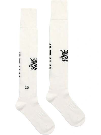 Gucci Logo-intarsia Cotton-blend Socks In White