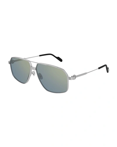 Cartier Men's Metal Double-bridge Aviator Sunglasses In Silver