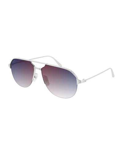 Cartier Men's Gradient Metal Half-rim Sunglasses In Silver