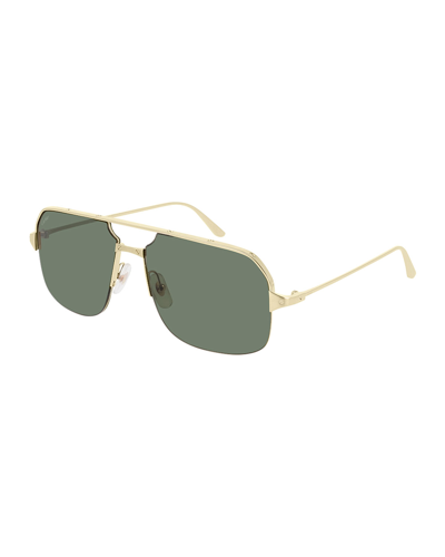 Cartier Men's Metal Half-rim Square Sunglasses In Gold